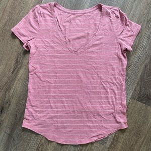 Pink Striped Lululemon V Neck T-Shirt